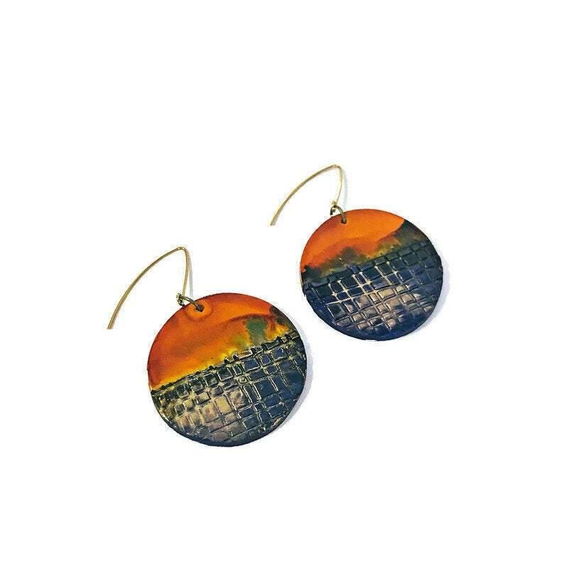Large Disc Dangle Earrings, Handmade Alcohol Ink – "Megan"