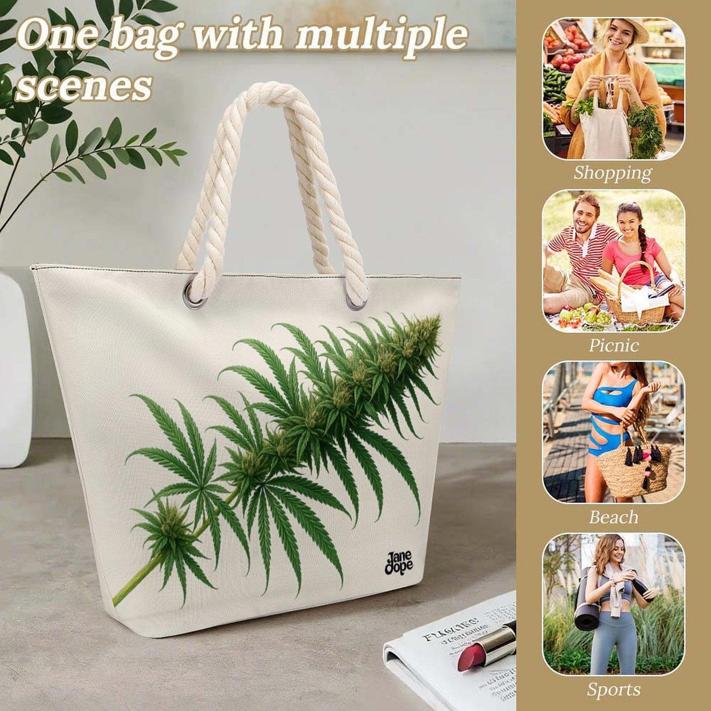 Flora Hemp rope tote bag