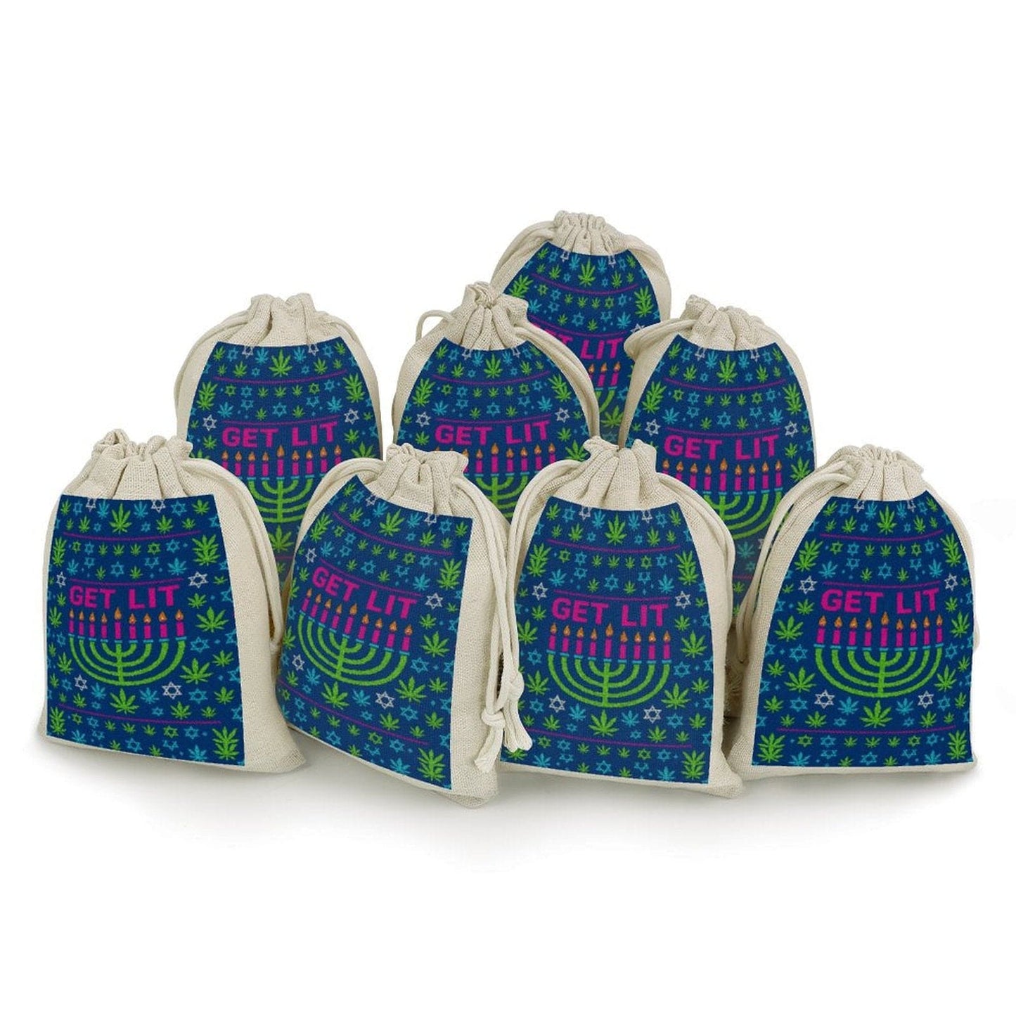 Hanukkah “Get Lit” Cotton & Hemp Gift Bags (8-Pack)