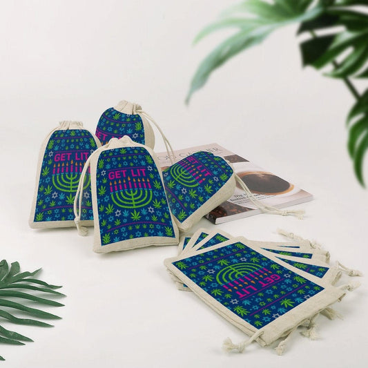 Hanukkah “Get Lit” Cotton & Hemp Gift Bags (8-Pack)