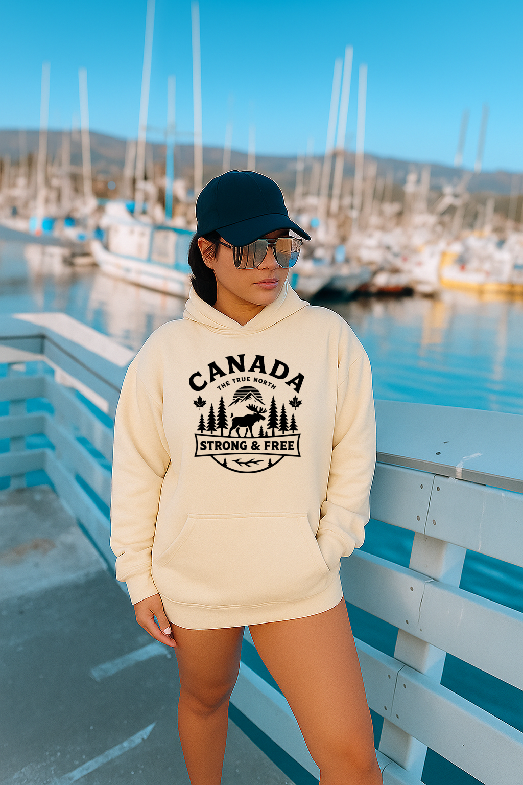 T-Shirt Crewneck Hoody Canada Strong & Free – Moose, Trees & Mountain Design