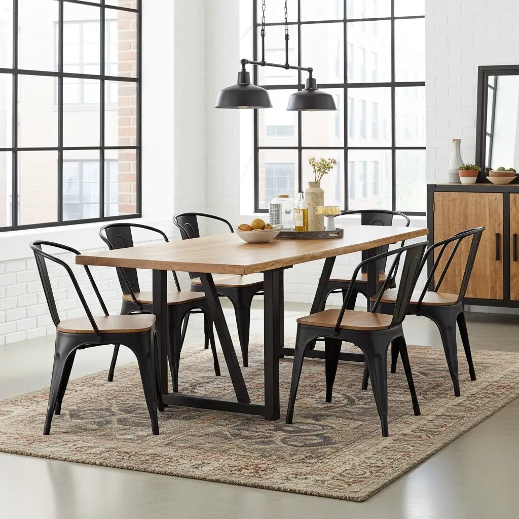 Ensemble de 2 Chaises Industry en acier noir et siège en bois de manguier