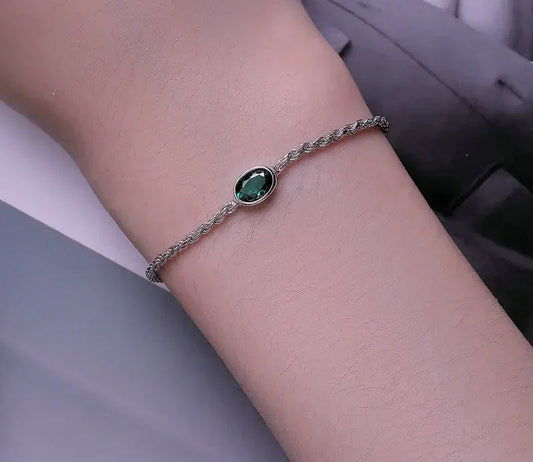 Elegant Green Zircon Chopin Sterling Silver Bracelet
