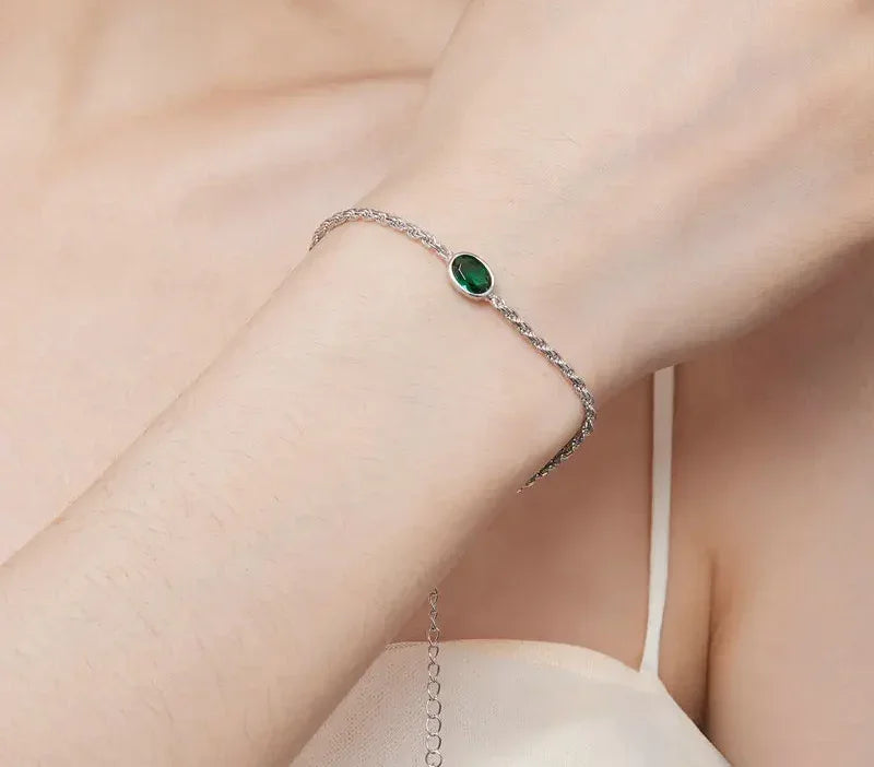 Sterling Silver Chopin Bracelet with Green Zircon – Adjustable