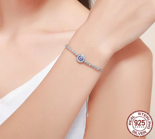 Shimmering Evil Eye Sterling Silver Tennis Bracelet