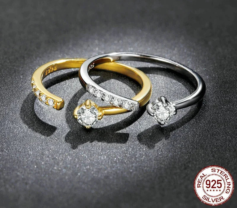 925 Sterling Silver Adjustable CZ Band Ring