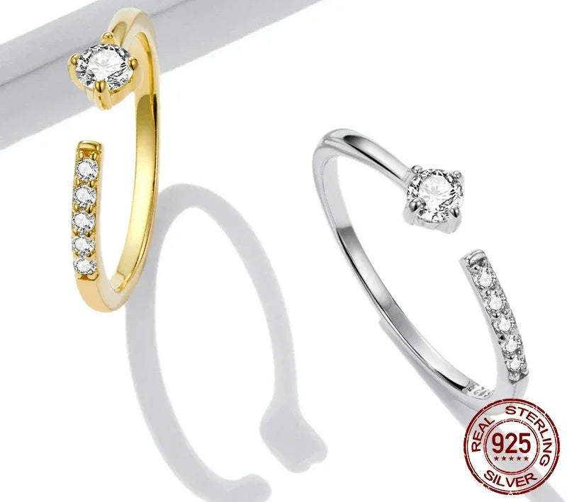 925 Sterling Silver Adjustable CZ Band Ring