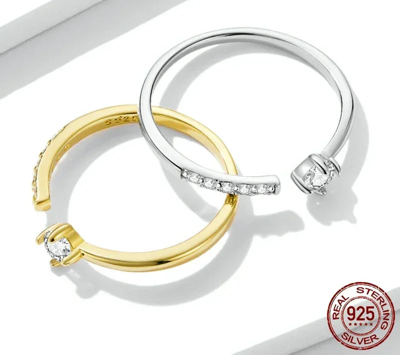 925 Sterling Silver Adjustable CZ Band Ring