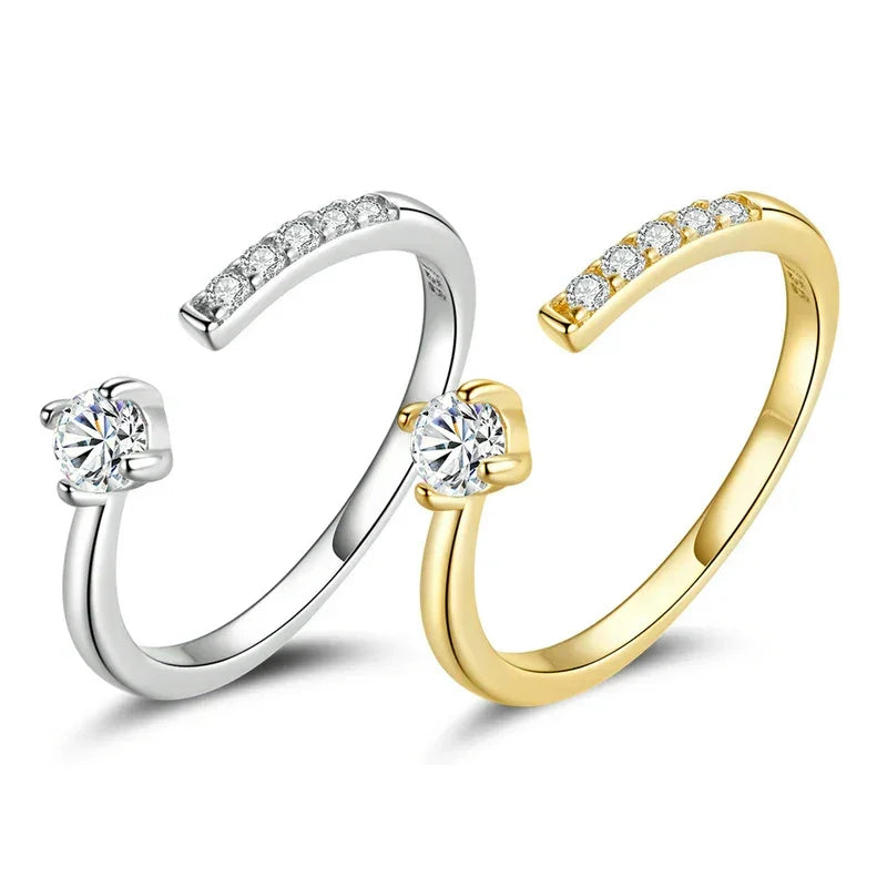 925 Sterling Silver Adjustable CZ Band Ring