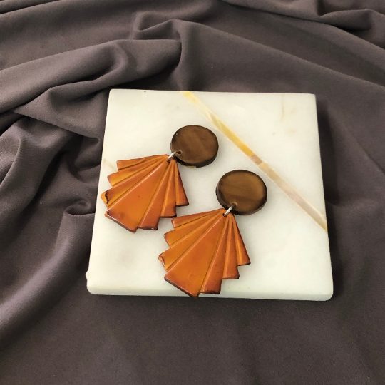 Geometric Fan Statement Earrings, Post or Clip On – "Ruth"