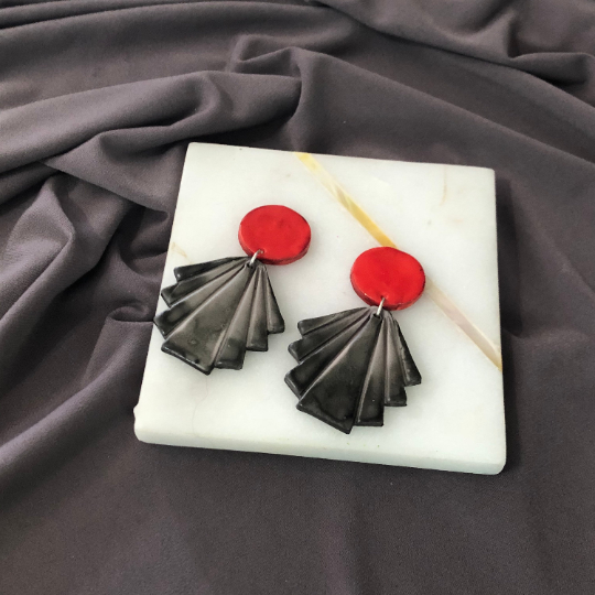 Geometric Fan Statement Earrings, Post or Clip On – "Ruth"