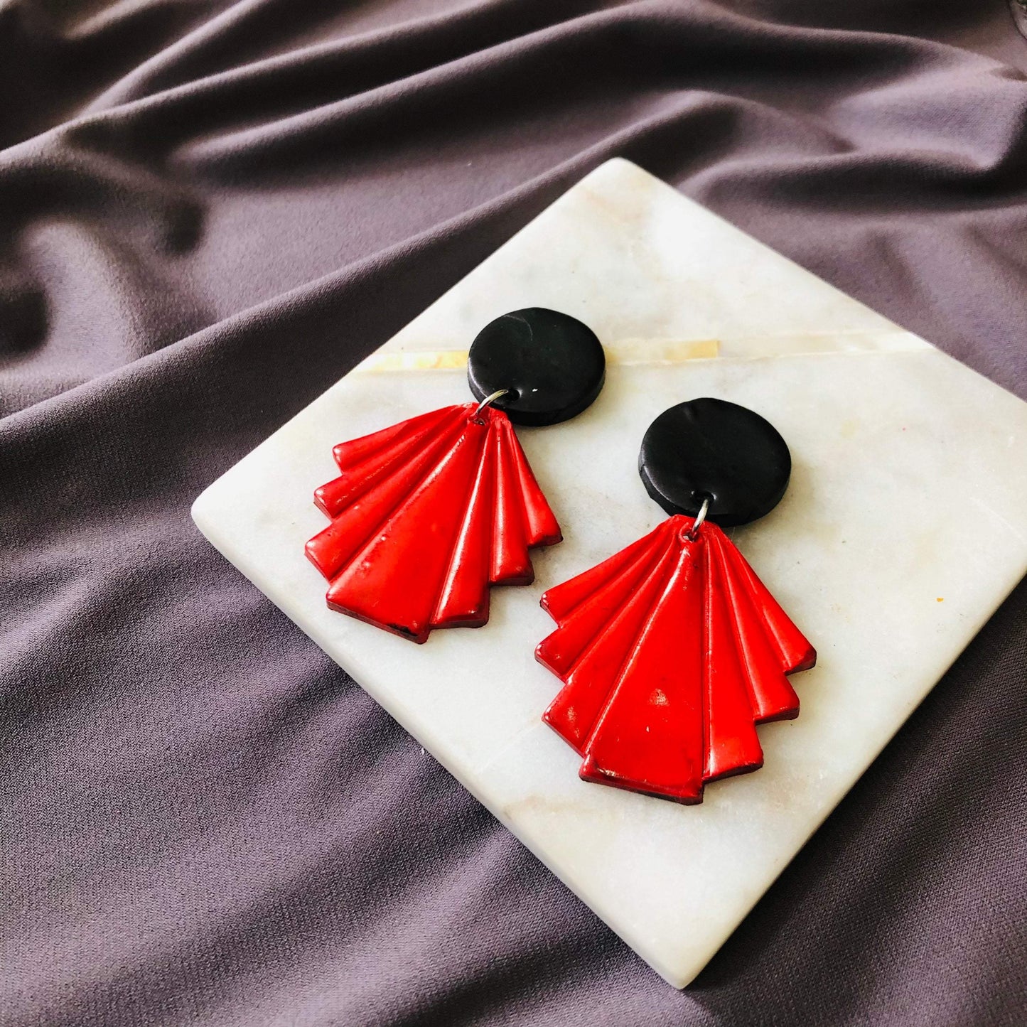 Geometric Fan Statement Earrings, Post or Clip On – "Ruth"