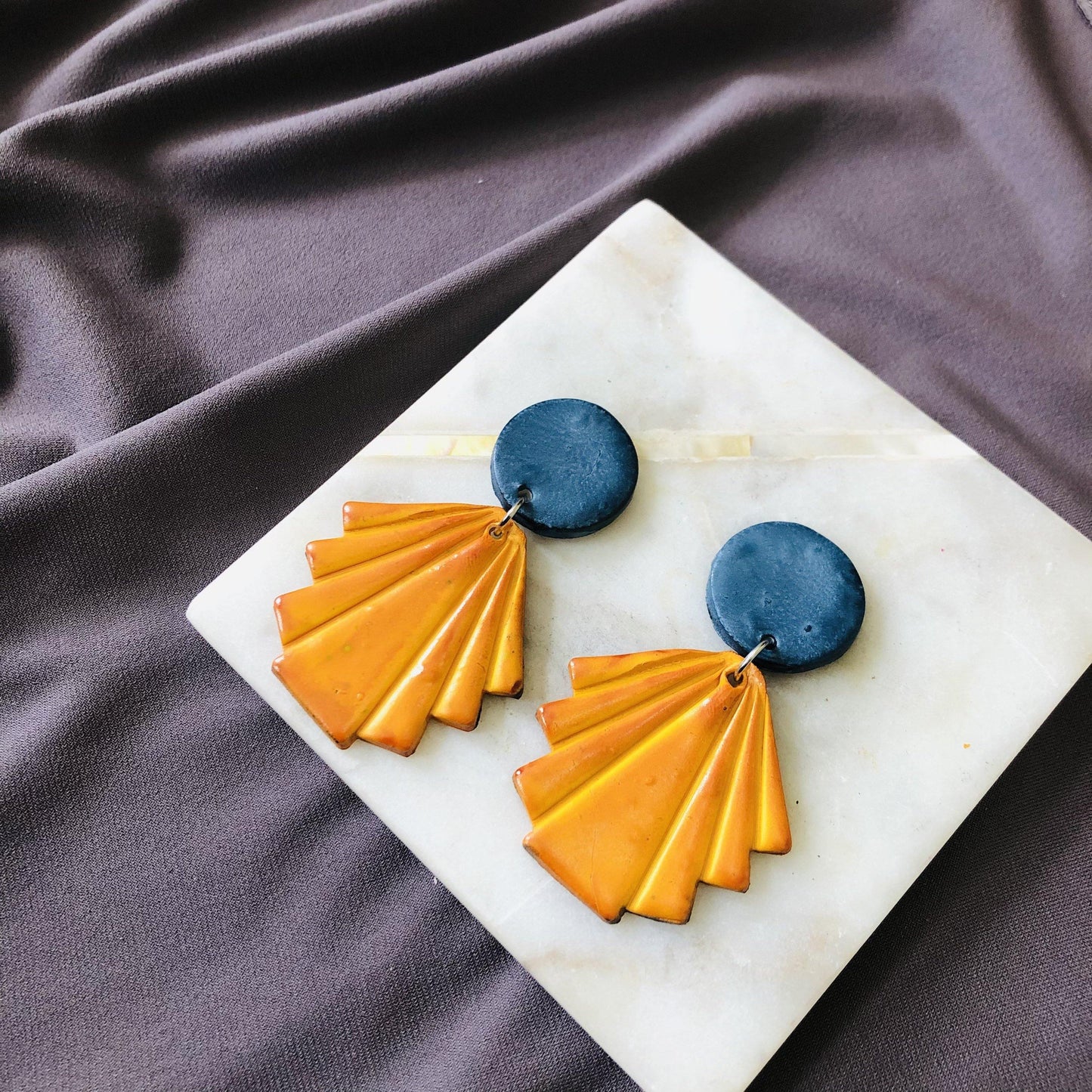 Geometric Fan Statement Earrings, Post or Clip On – "Ruth"