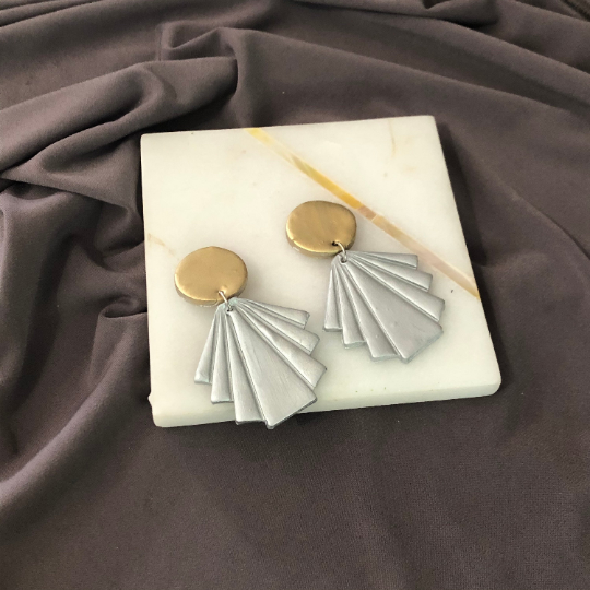 Geometric Fan Statement Earrings, Post or Clip On – "Ruth"