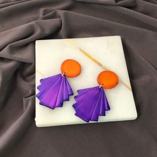Geometric Fan Statement Earrings, Post or Clip On – "Ruth"