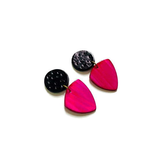 Black & Hot Pink Earrings Post or Clip On- "Kelly"