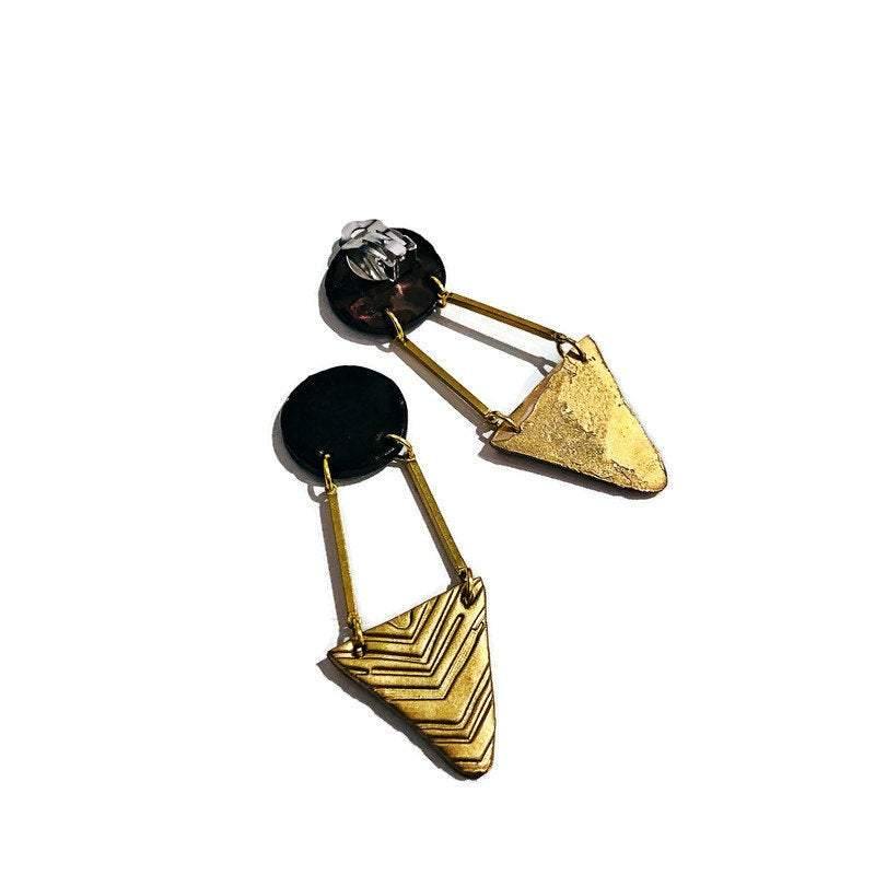 Black & Gold Art Deco Earrings Handmade- "Dupa"
