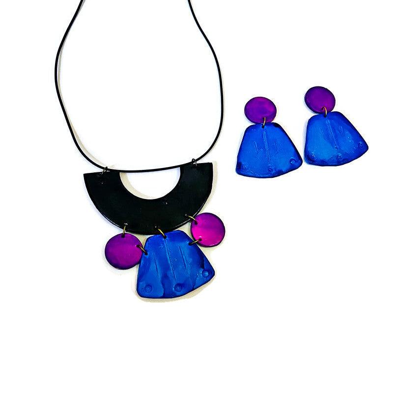 Blue & Purple Statement Earrings Post or Clip Ons - "Janet"