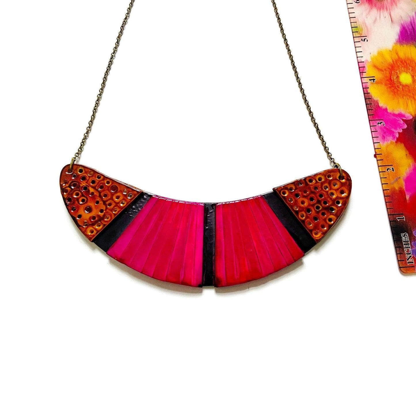 Bohemian Statement Necklace in Fuchsia, Yellow & Black