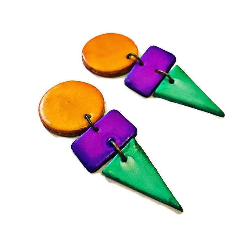 Bold Colorful Statement Earrings, Post or Clip On – "Jasmine"