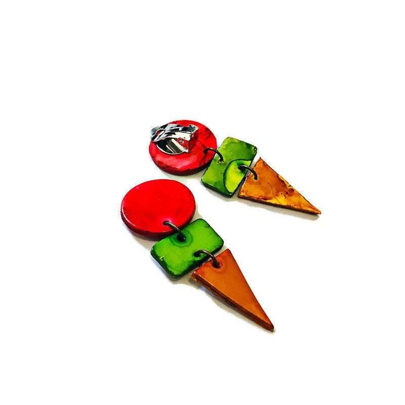 Bold Colorful Statement Earrings, Post or Clip On – "Jasmine"