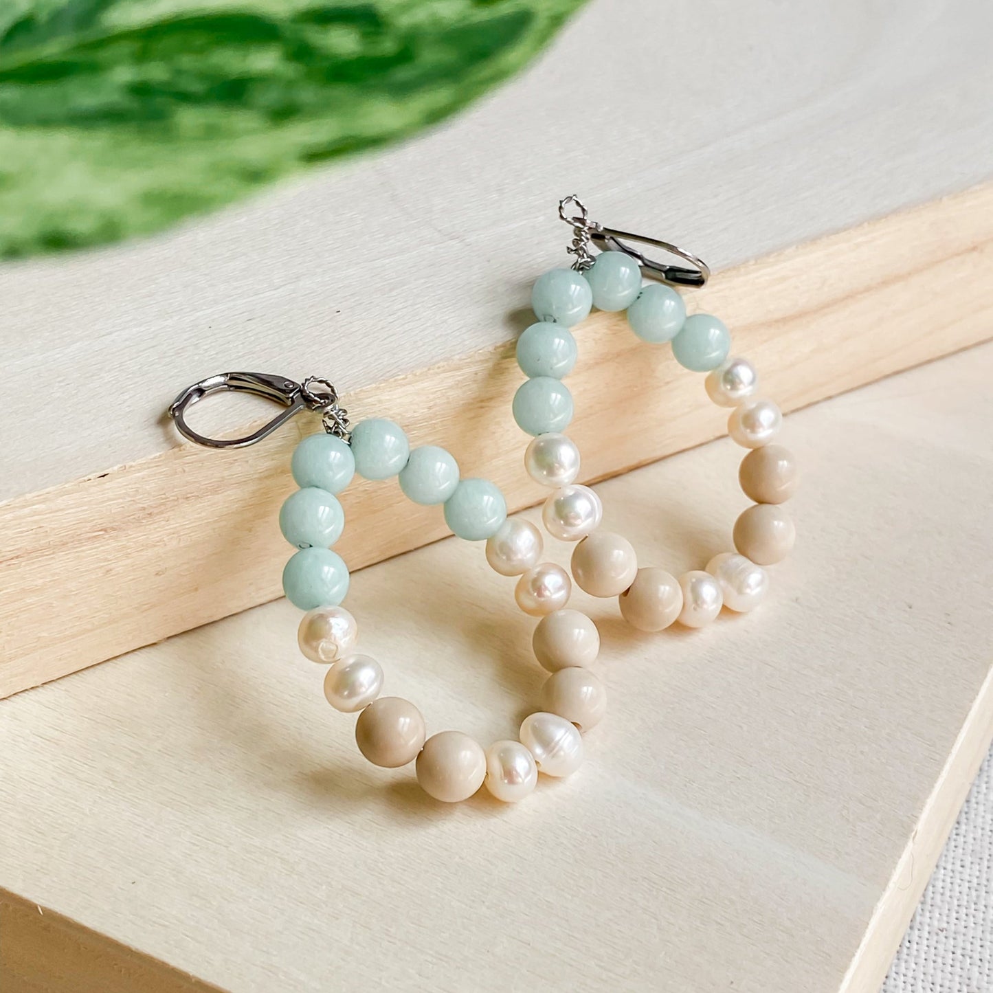 Boucles d’oreilles en amazonite et perles d’eau douce | CALANQUES