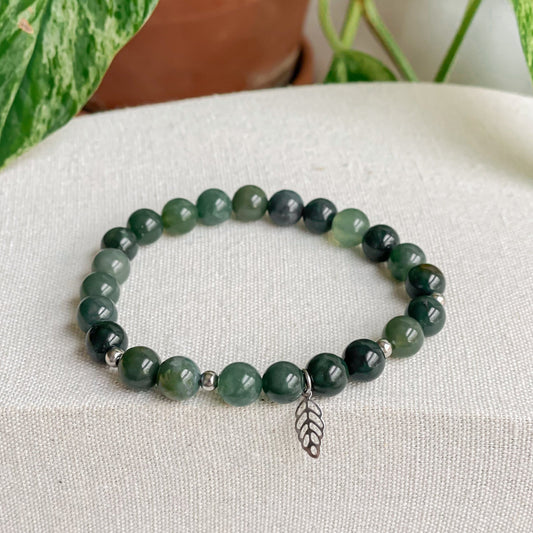 FEUILLE | Bracelet en agate mousse et acier inoxydable