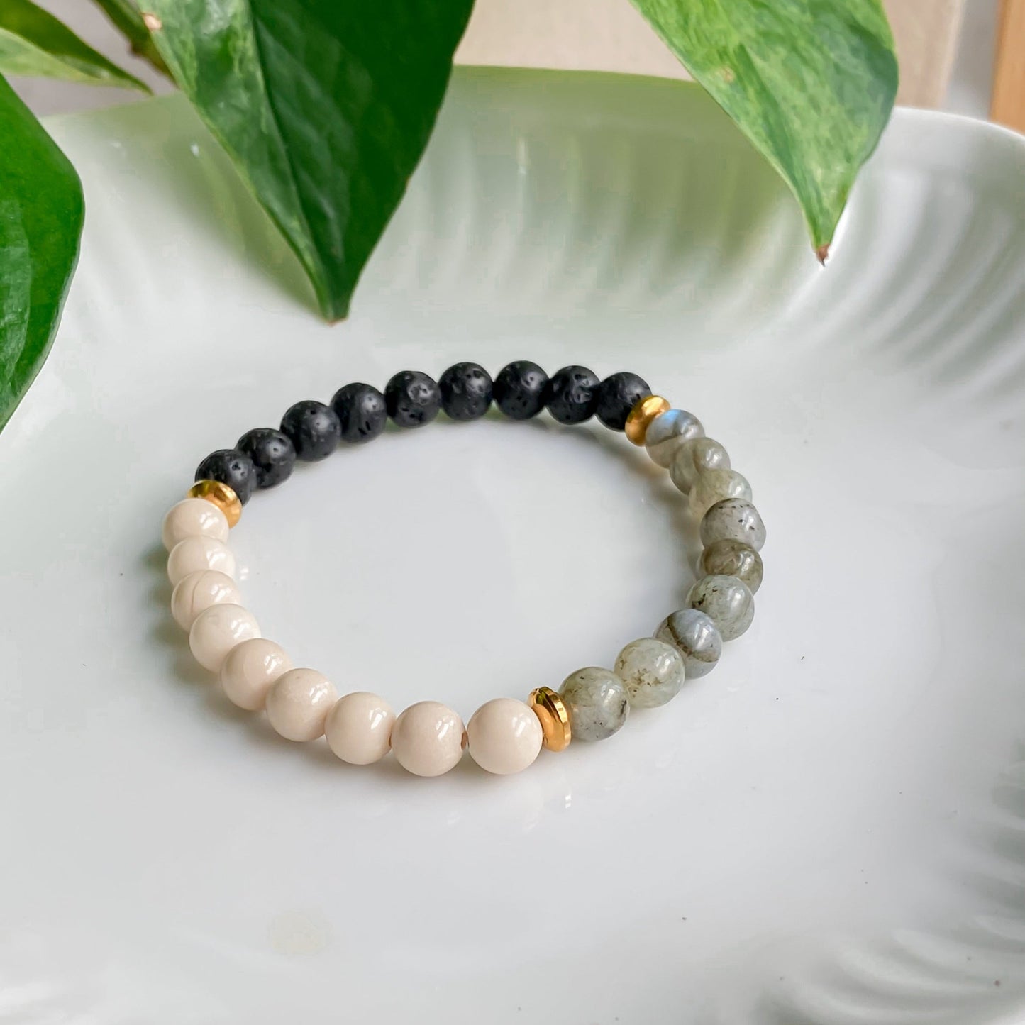 SILLANS | Bracelet en labradorite, lave et acier inoxydable