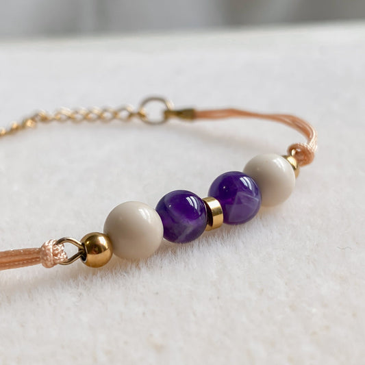 Bracelet cordon ajustable avec améthyste | ZÉPHYR