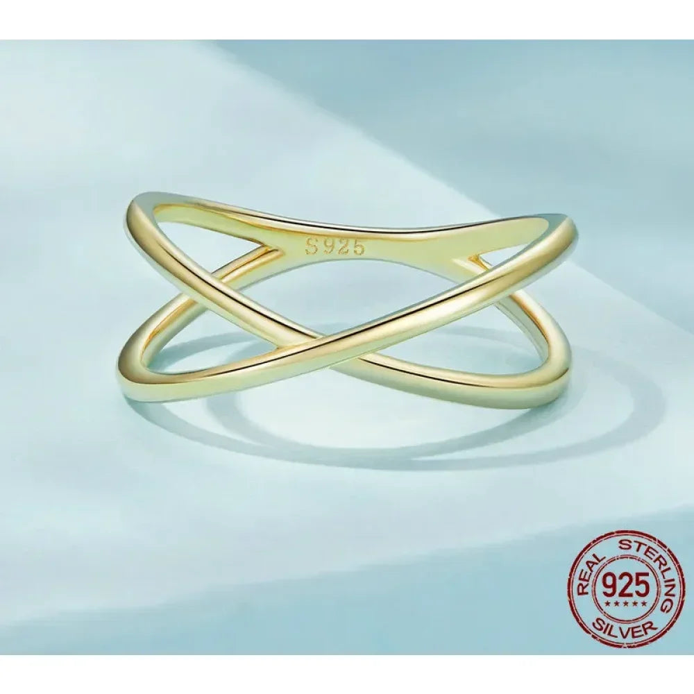 Breathtaking 14K Gold Plated X Ring - Elegant Minimalist 925 Sterling Silver Cross Ring For Women - Promise Jewelry Scr543