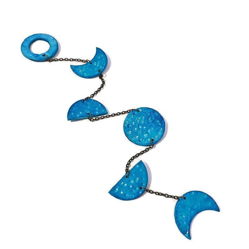Bright Blue Moon Phase Wall Hanging for Nursery