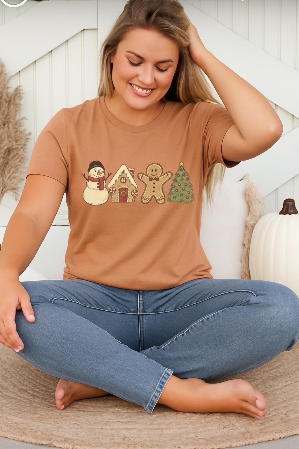 Sweatshirt Hoody Gingerbread Christmas Tee – Snowman, House, Cookie & Tree