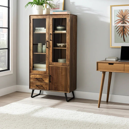 Armoire Arezzo en bois de manguier portes vitrées
