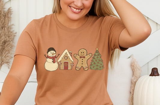 Sweatshirt Hoody Gingerbread Christmas Tee – Snowman, House, Cookie & Tree