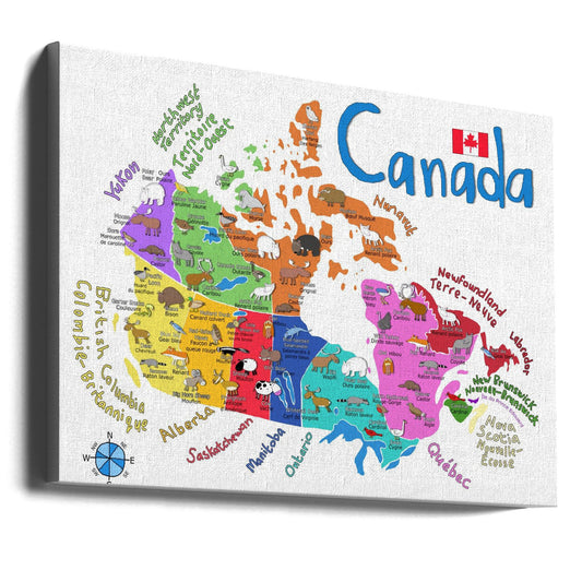 Wall art Illustrated Map of Canada with Animals by Carla Daly