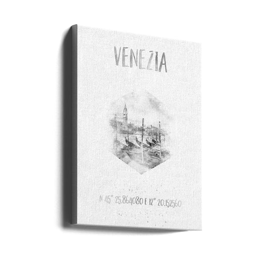 Wall art Coordinates VENICE Grand Canal | monochrome watercolor