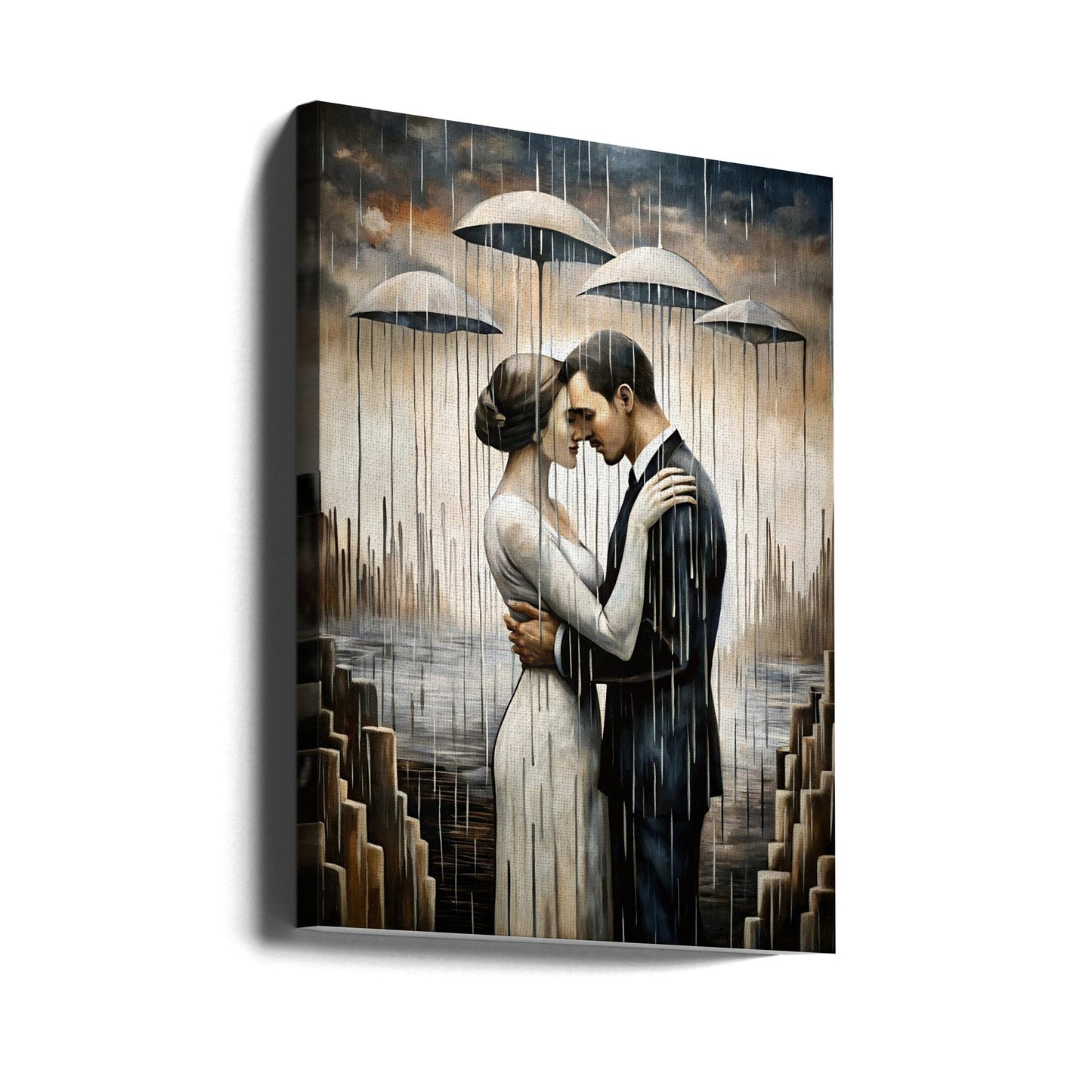 A Kiss Beneath the Floating Umbrellas-Wall Art