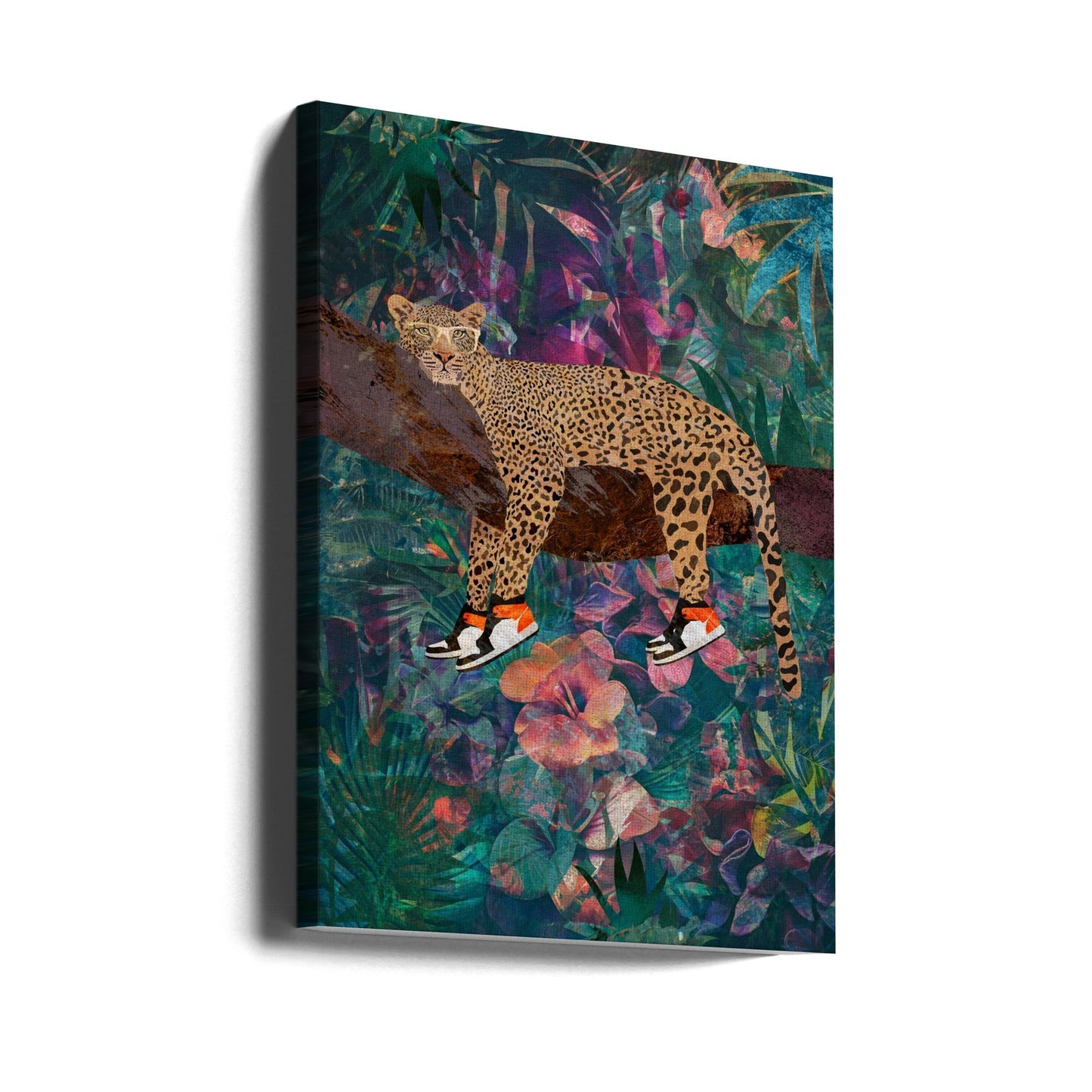 Wall art Tropical Floral Jungle - Leopard wearing shoes