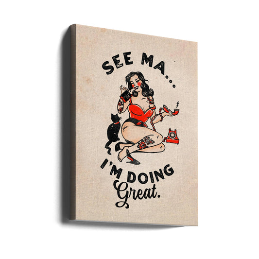 Wall art See Ma Poster Funny Vintage Pinup Girl &amp; Cat