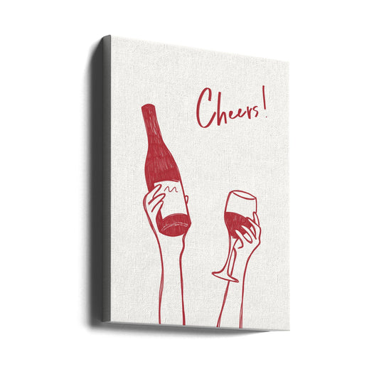 Wall art Cheers wine illustration &amp; text (black &amp; white)