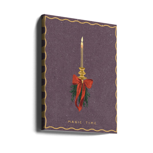 Wall art Candle with bow and spruce sprigs Canvas Print