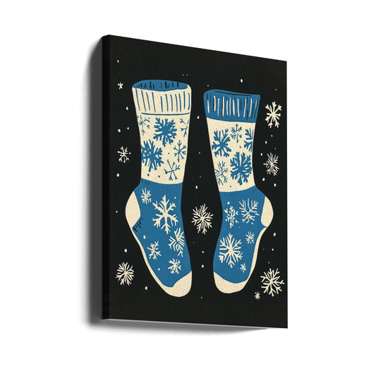 Wall art Vintage Socks Knittwear Blue On Black Canvas Print