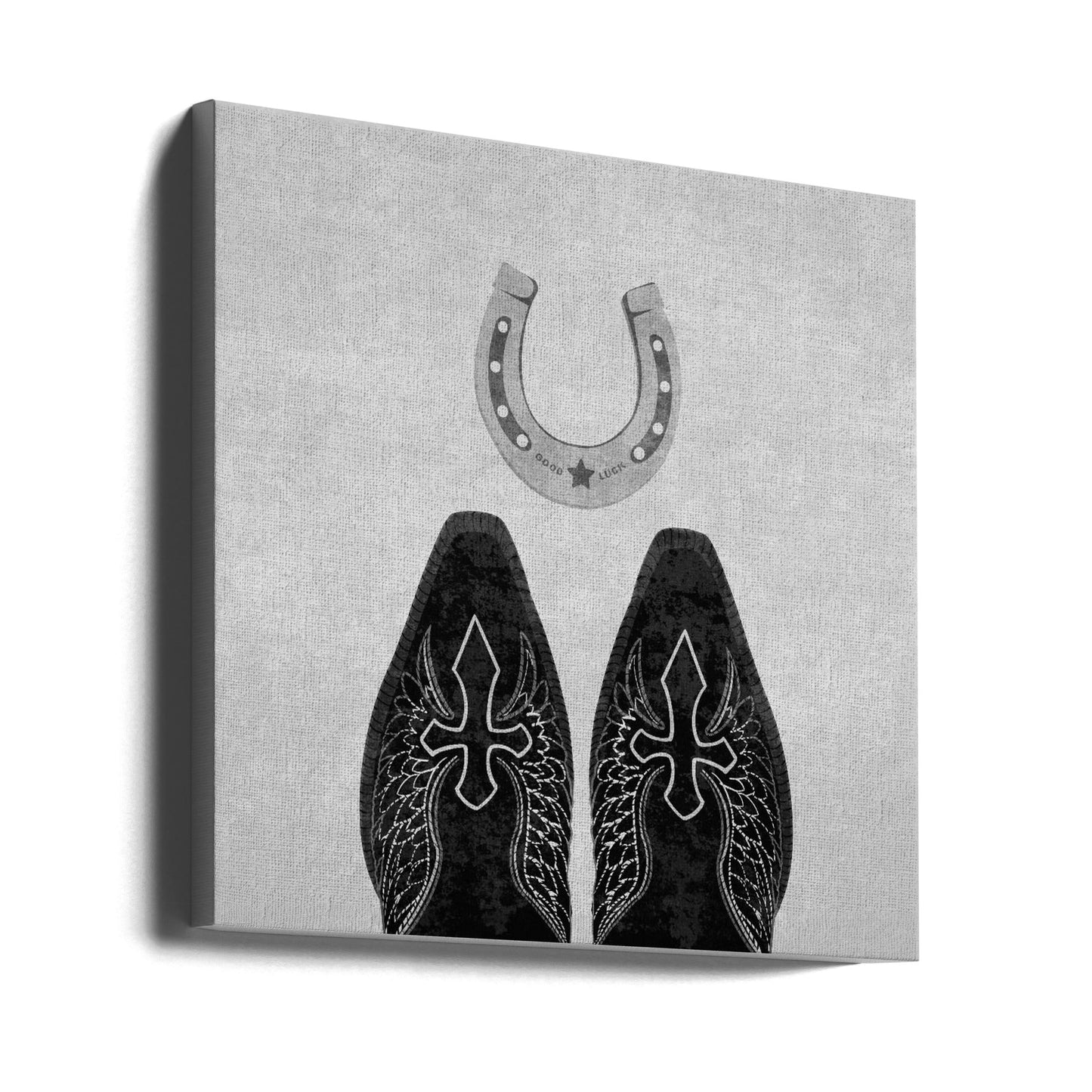 Wall Art Bw Cowboy Boots and Horseshoe