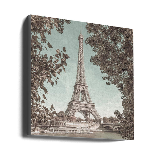 Wall art PARIS Eiffel Tower &amp; River Seine | urban vintage style