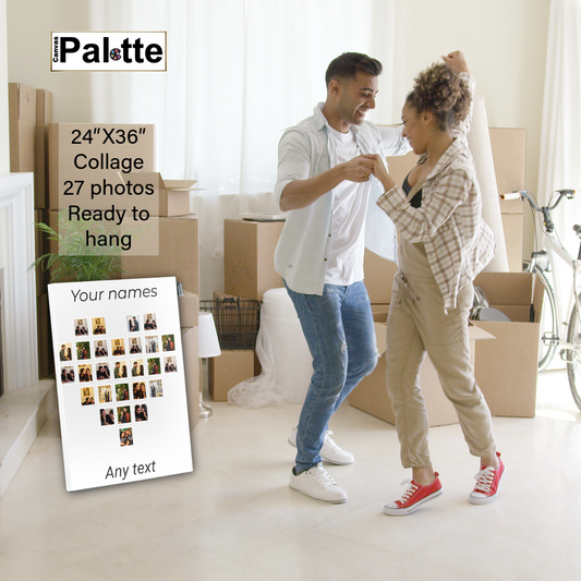 24″X36″ Collage Canvas 27 Photos Shape Heart