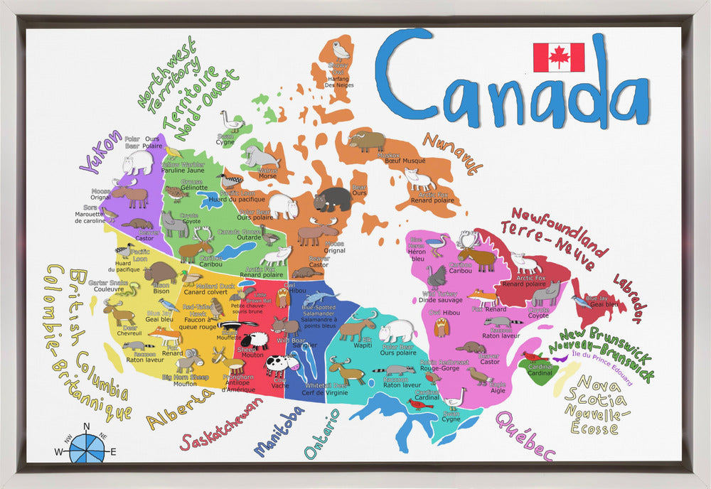 Wall art Illustrated Map of Canada with Animals by Carla Daly