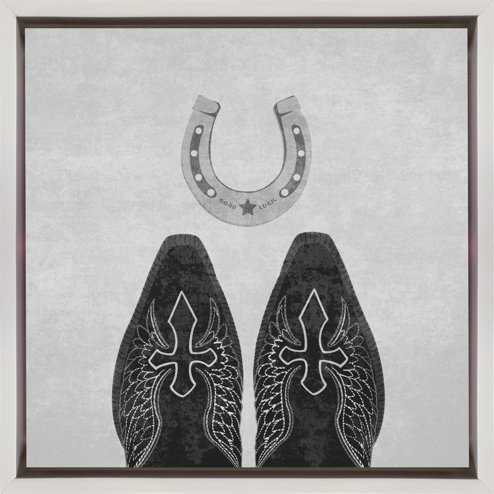 Wall Art Bw Cowboy Boots and Horseshoe
