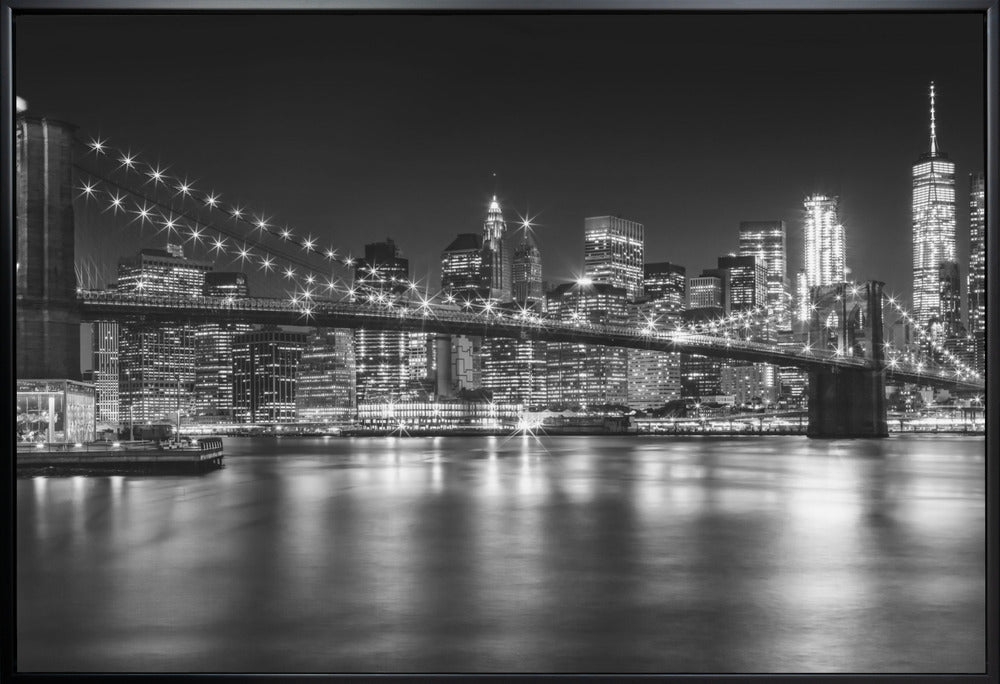 Wall art- MANHATTAN SKYLINE and BROOKLYN BRIDGE Idyllic Nightscape