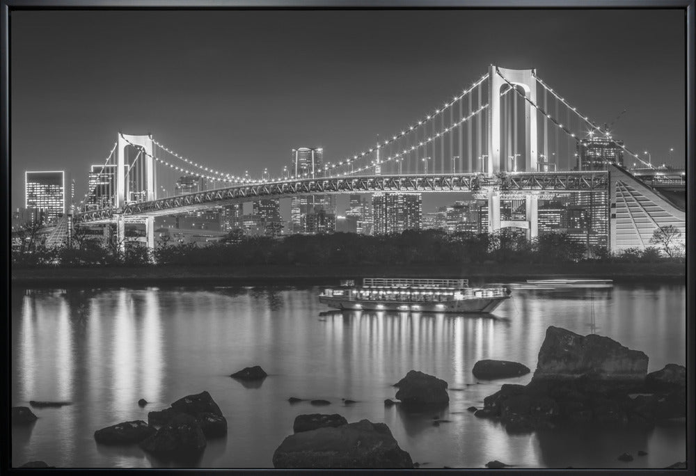 Wall art Gorgeous Rainbow Bridge with Tokyo Skyline in the evening - monochrome