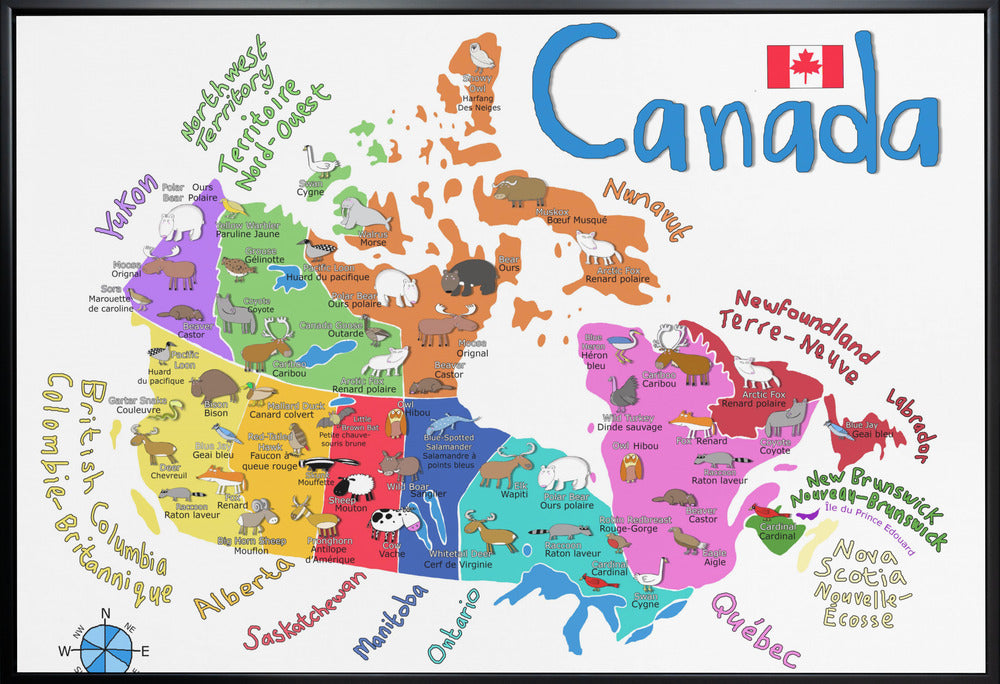 Wall art Illustrated Map of Canada with Animals by Carla Daly